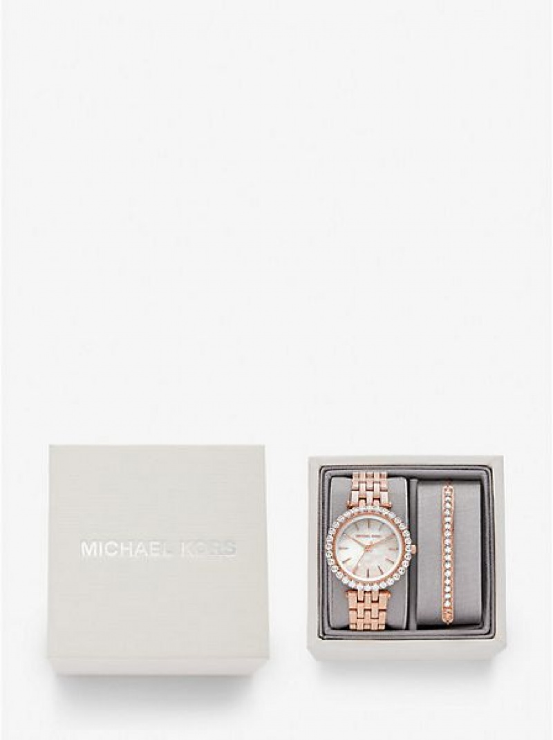 Montre Michael Kors Mini Darci Pave Femme Rose Doré | 583179-AZX