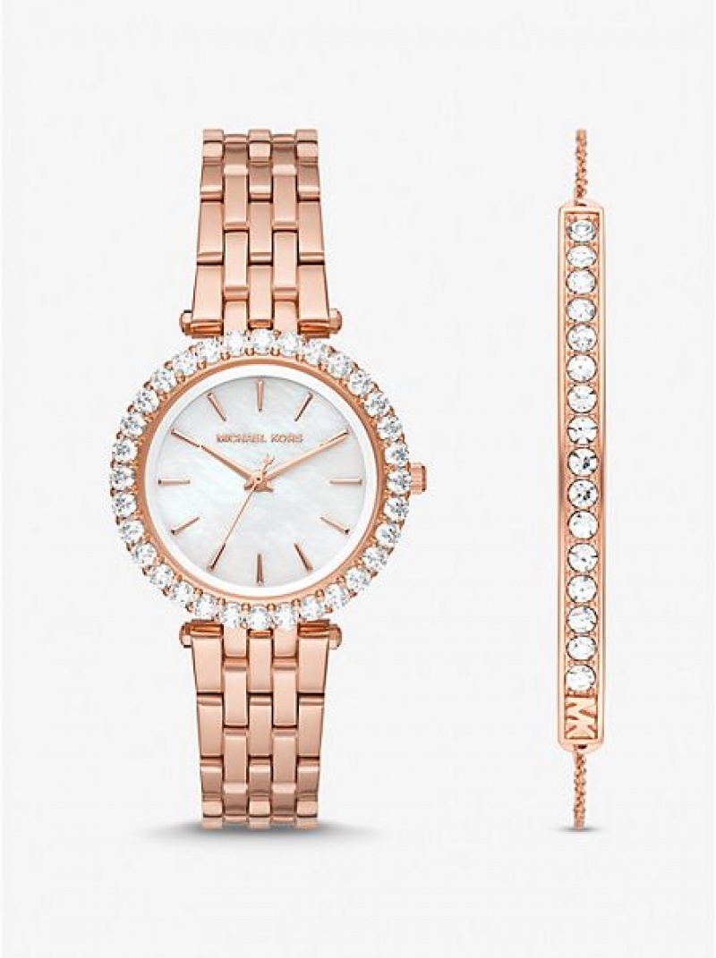 Montre Michael Kors Mini Darci Pave Femme Rose Doré | 583179-AZX