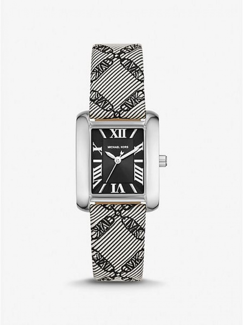 Montre Michael Kors Mini Emery And Empire Logo Jacquard Femme Argent | 428571-MYS