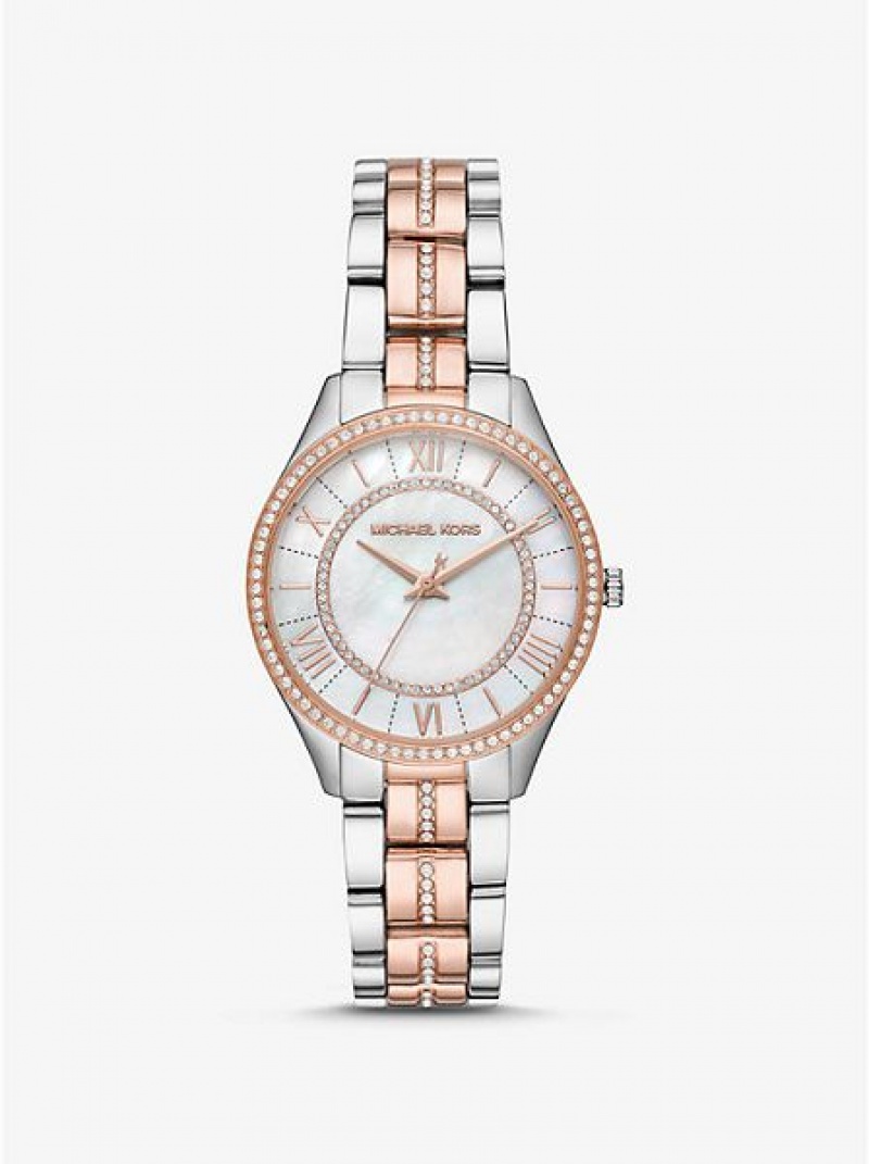 Montre Michael Kors Mini Lauryn Pave Femme Argent Rose | 932587-ZIN