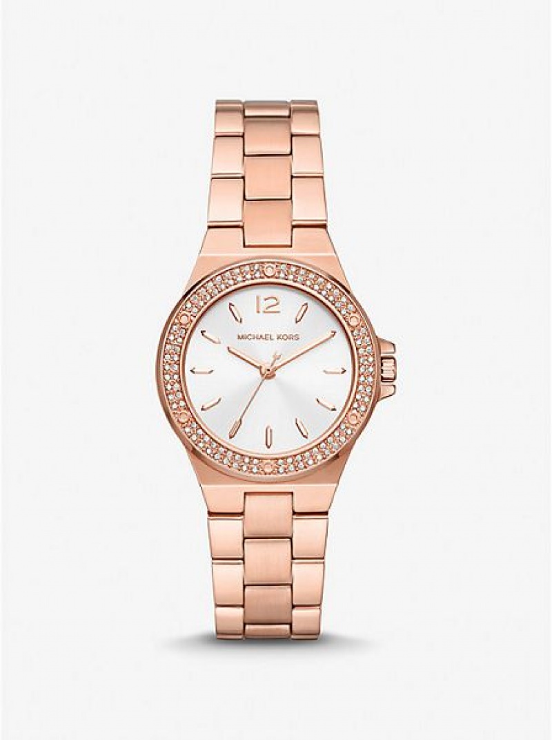 Montre Michael Kors Mini Lennox Pave Femme Rose Doré | 698732-HSP