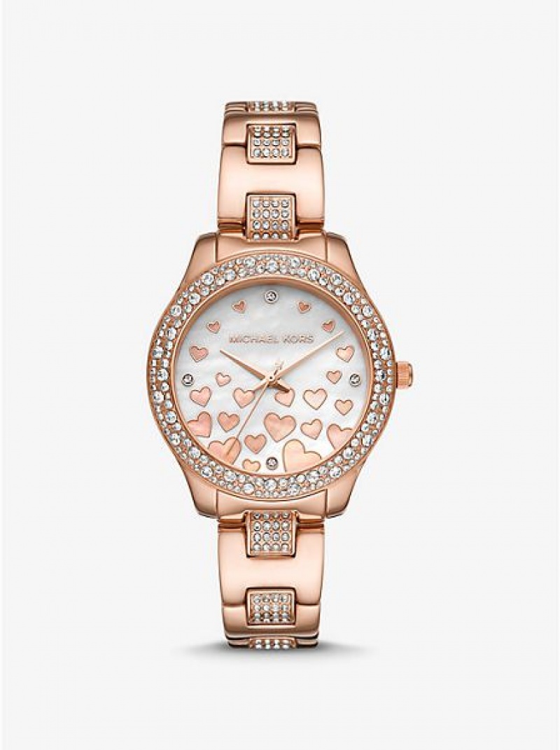 Montre Michael Kors Mini Liliane Pave Heart Femme Rose Doré | 526830-KJF