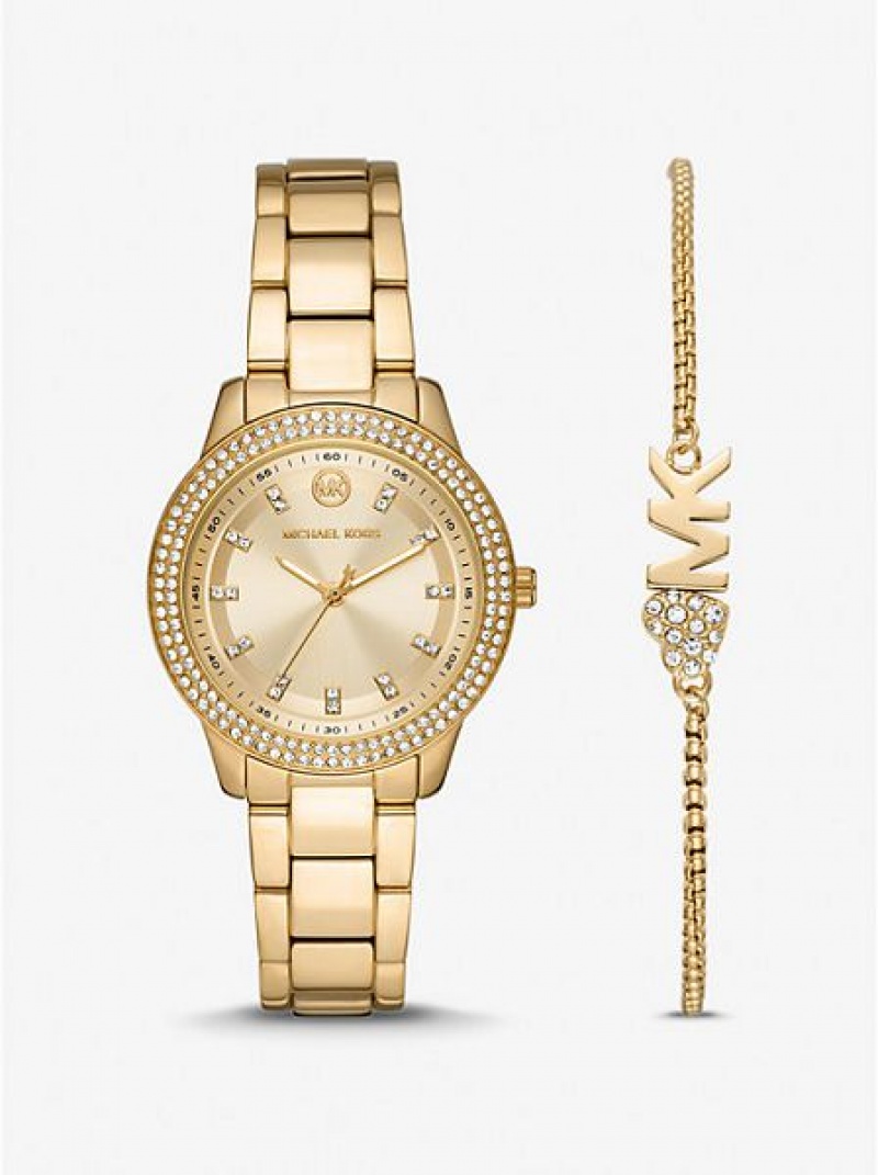 Montre Michael Kors Mini Tibby Pave Femme Doré | 490762-PKW