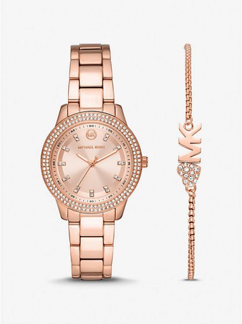 Montre Michael Kors Mini Tibby Pave Femme Rose Doré | 157942-NDL