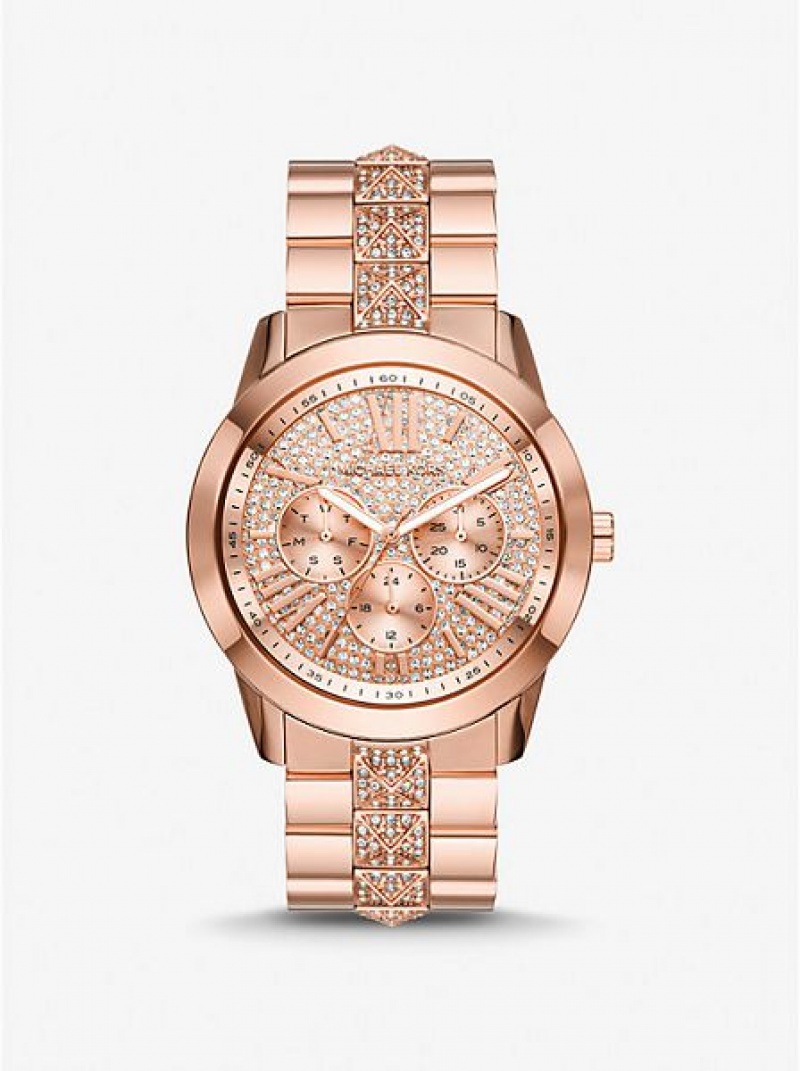 Montre Michael Kors Oversized Bryn Pave Femme Rose Doré | 864572-KRV