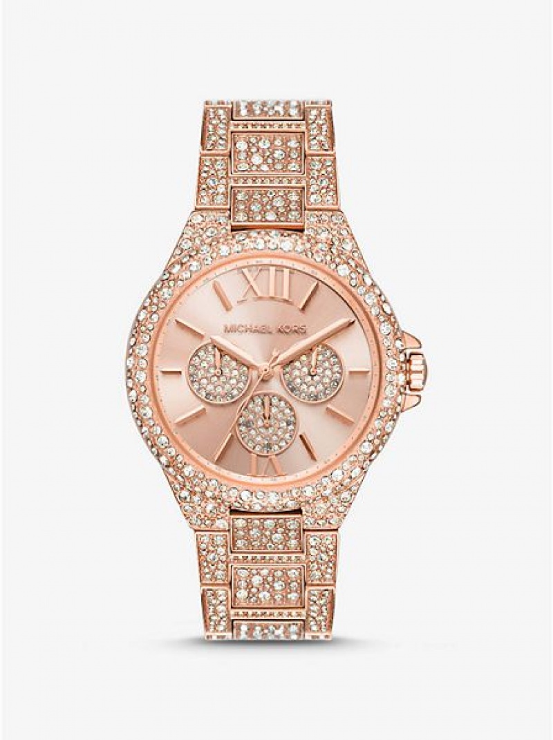 Montre Michael Kors Oversized Camille Pave Femme Rose Doré | 527160-KPM