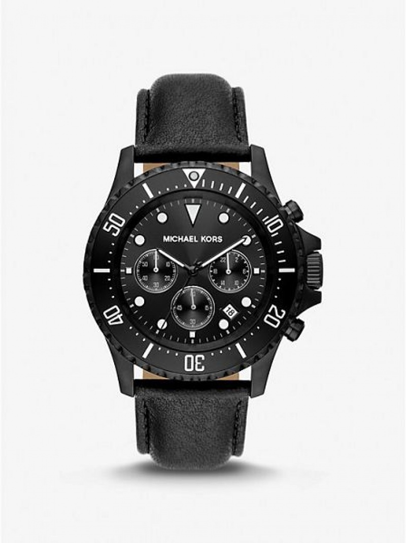 Montre Michael Kors Oversized Everest And Cuir Femme Noir | 084519-UTP