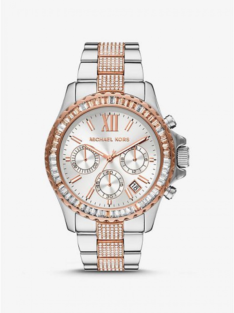 Montre Michael Kors Oversized Everest Pave Femme Argent Rose | 063812-BCO