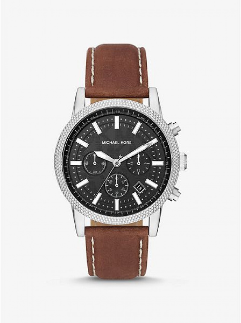 Montre Michael Kors Oversized Hutton And Cuir Homme Argent | 235819-DQO