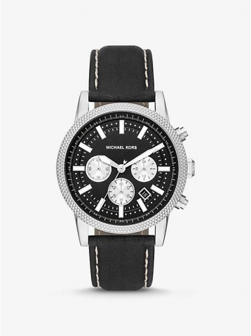 Montre Michael Kors Oversized Hutton And Cuir Homme Argent | 709258-FKZ