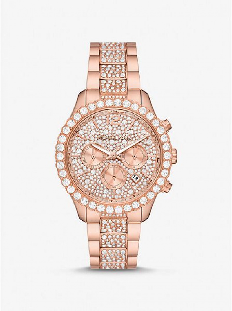 Montre Michael Kors Oversized Layton Pave Femme Rose Doré | 628915-QKW