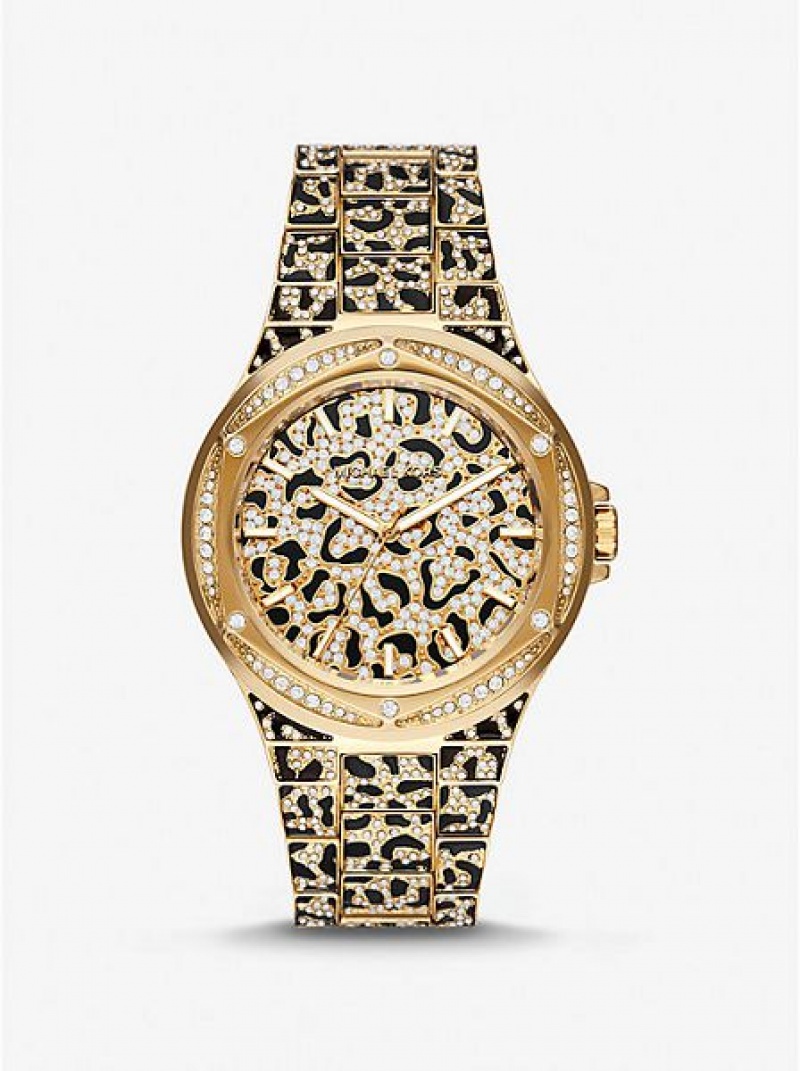 Montre Michael Kors Oversized Lennox Animal Pave Femme Doré | 257843-MUQ