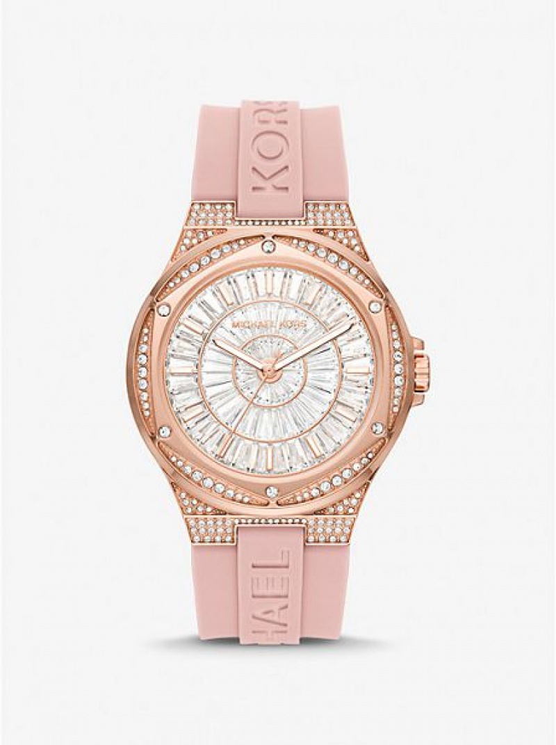 Montre Michael Kors Oversized Lennox Pave And Silicone Femme Rose Doré | 801947-TSP