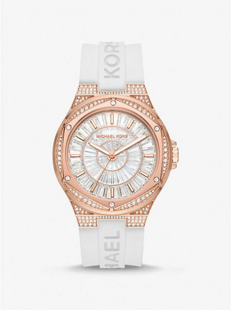 Montre Michael Kors Oversized Lennox Pave And Silicone Femme Rose Doré | 251837-AIG