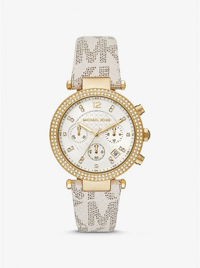 Montre Michael Kors Oversized Parker Pave And Logo Femme Doré | 897514-OYX