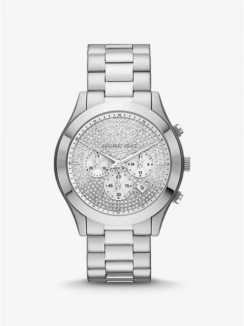 Montre Michael Kors Oversized Slim Runway Pave Femme Argent | 389107-EAF