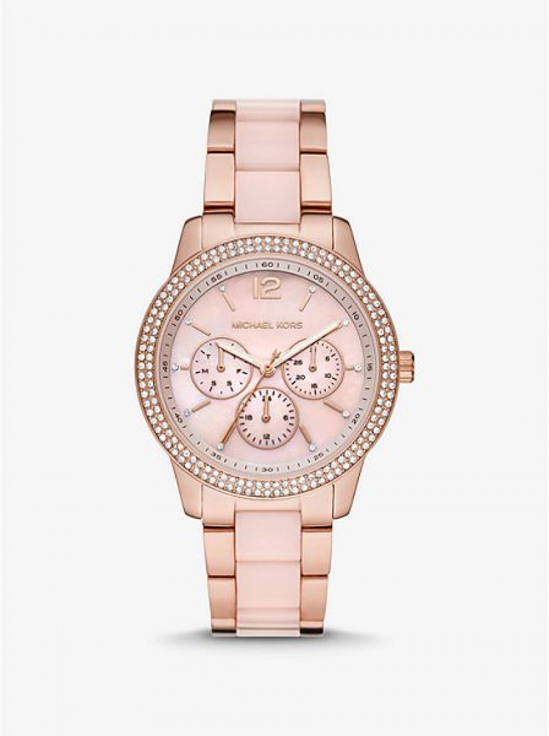 Montre Michael Kors Oversized Tibby Pave Blush Acetate Femme Rose Doré | 862705-OFW