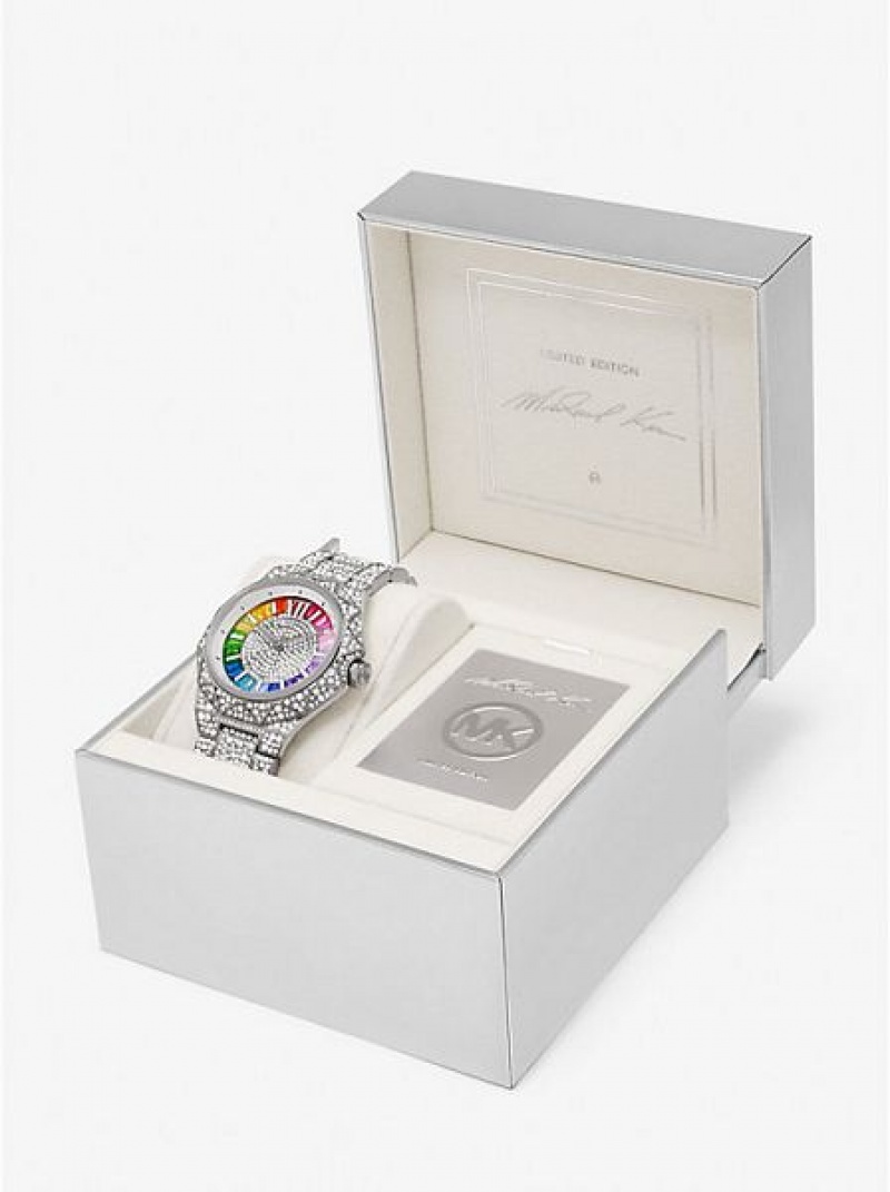 Montre Michael Kors Pride Limited-edition Oversized Raquel Rainbow Pave Femme Argent | 983241-IXO