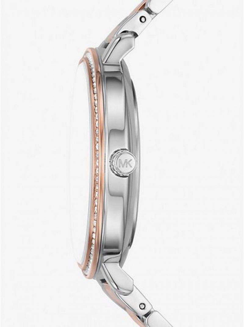 Montre Michael Kors Pyper Embossed Logo Femme Argent Rose | 194357-GTA