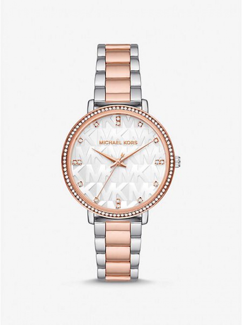 Montre Michael Kors Pyper Embossed Logo Femme Argent Rose | 194357-GTA