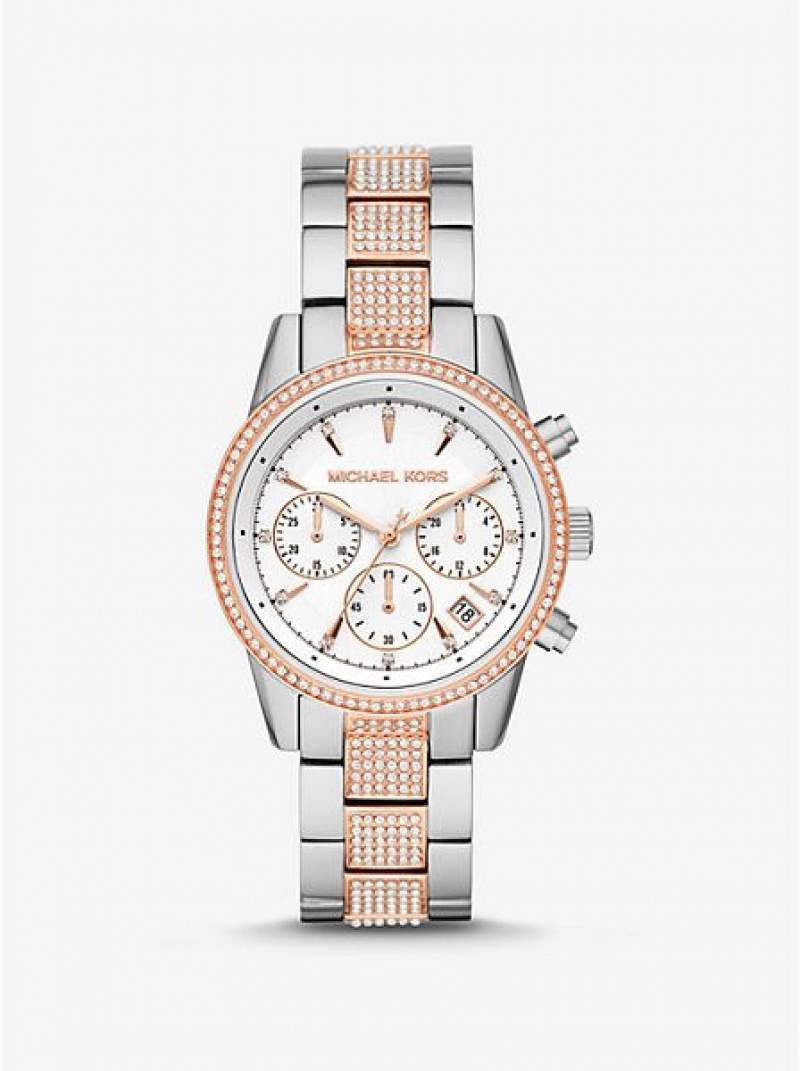 Montre Michael Kors Ritz Pave Femme Argent Rose | 415632-TQS