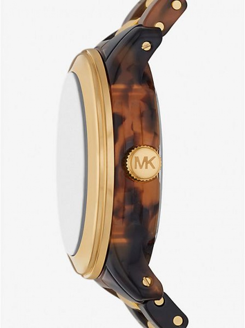 Montre Michael Kors Runway And Tortoiseshell Acetate Femme Doré | 415603-WGV