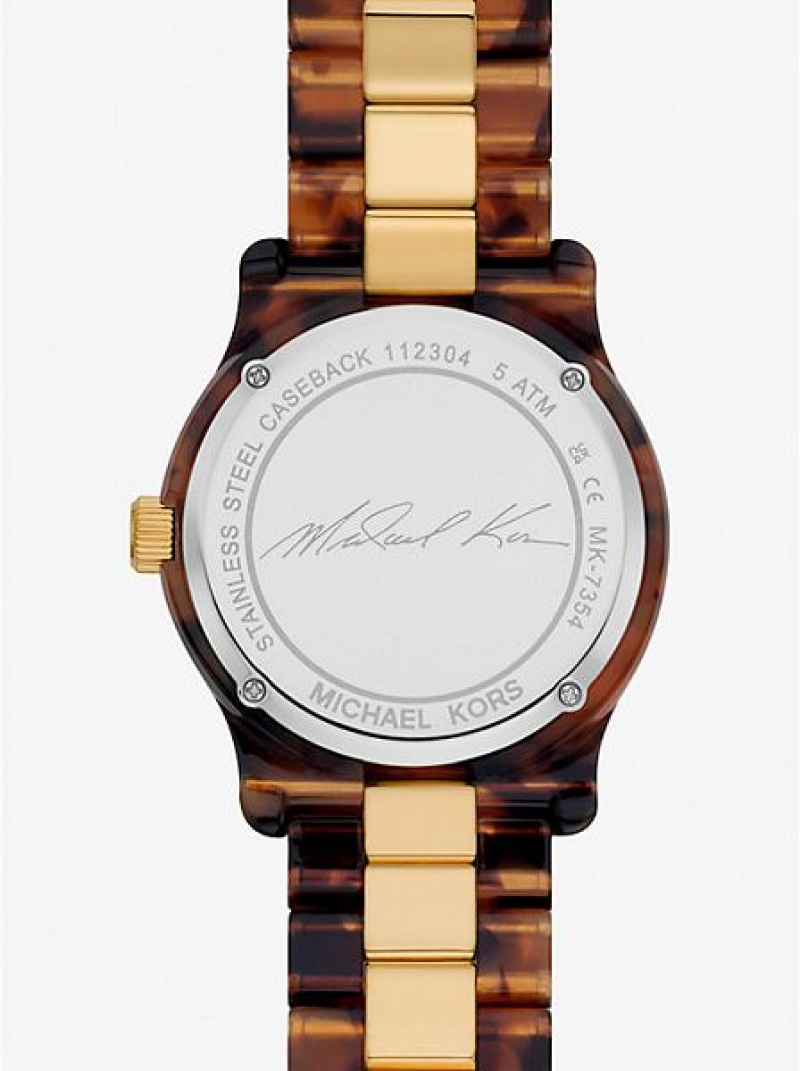 Montre Michael Kors Runway And Tortoiseshell Acetate Femme Doré | 415603-WGV