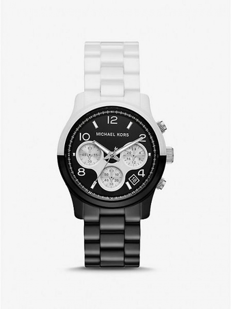 Montre Michael Kors Runway Céramique Femme Noir Blanche | 501748-BCH