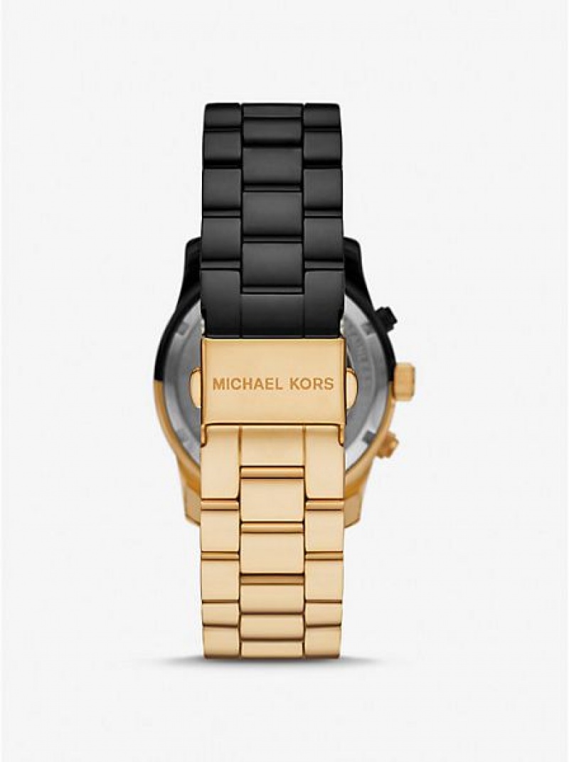 Montre Michael Kors Runway Femme Noir Doré | 125897-DJC