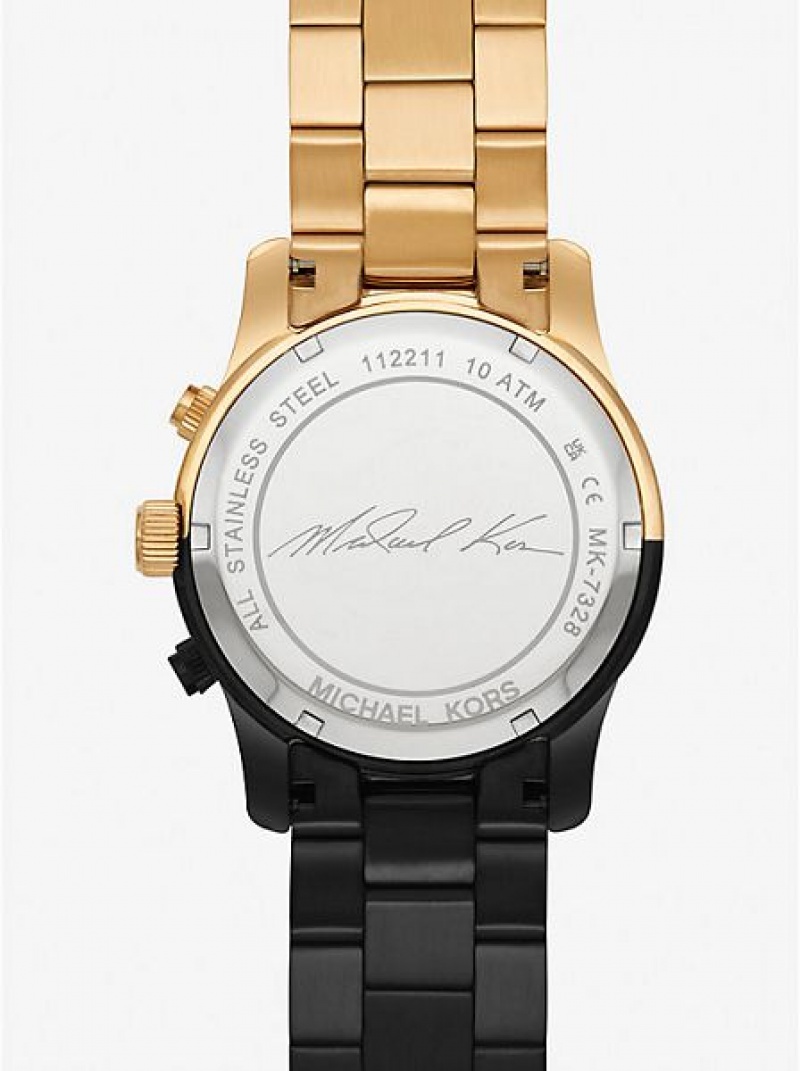 Montre Michael Kors Runway Femme Noir Doré | 125897-DJC