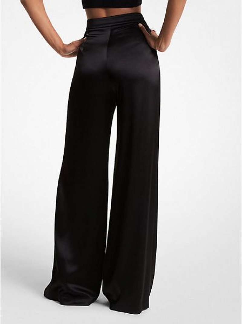 Pantalon Michael Kors Satin Larges-leg Femme Noir | 940217-GCB