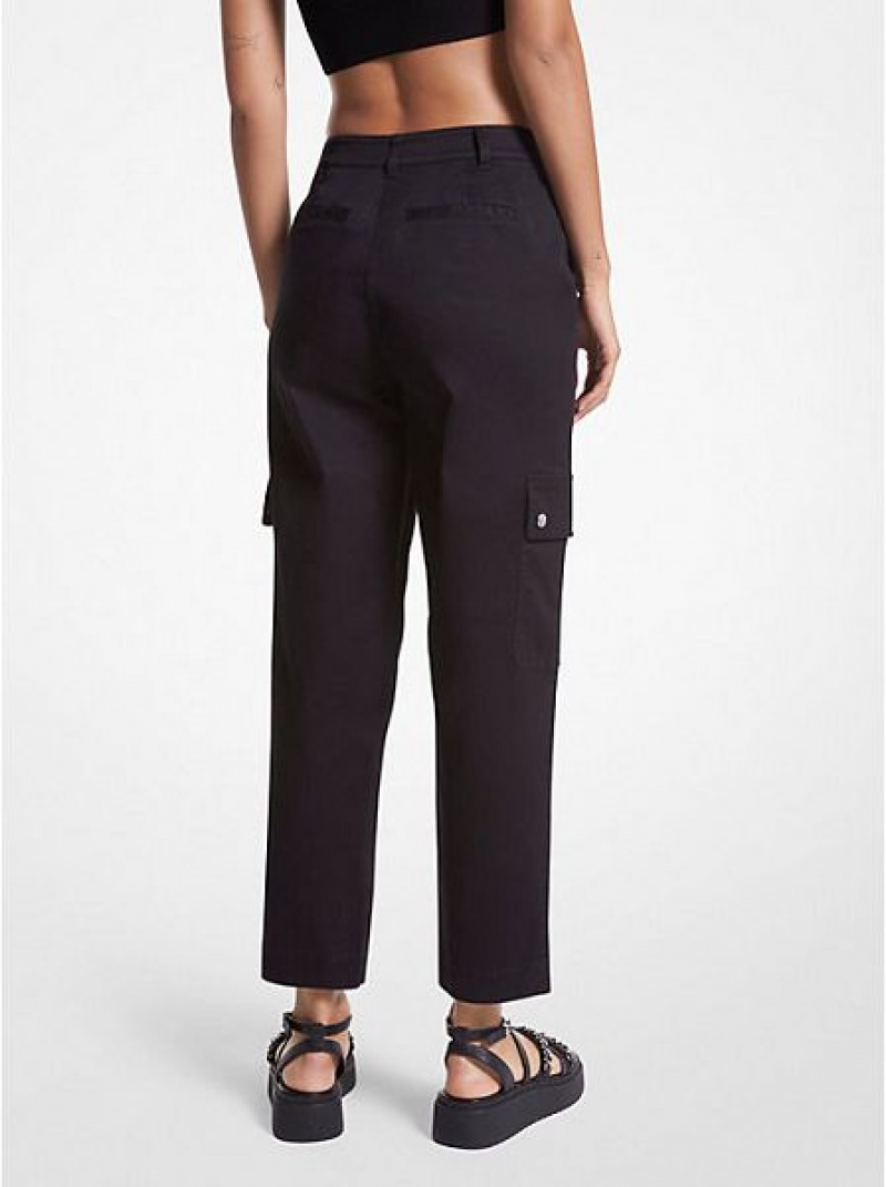 Pantalon Michael Kors Stretch Organic Coton Cargo Femme Noir | 689207-INA