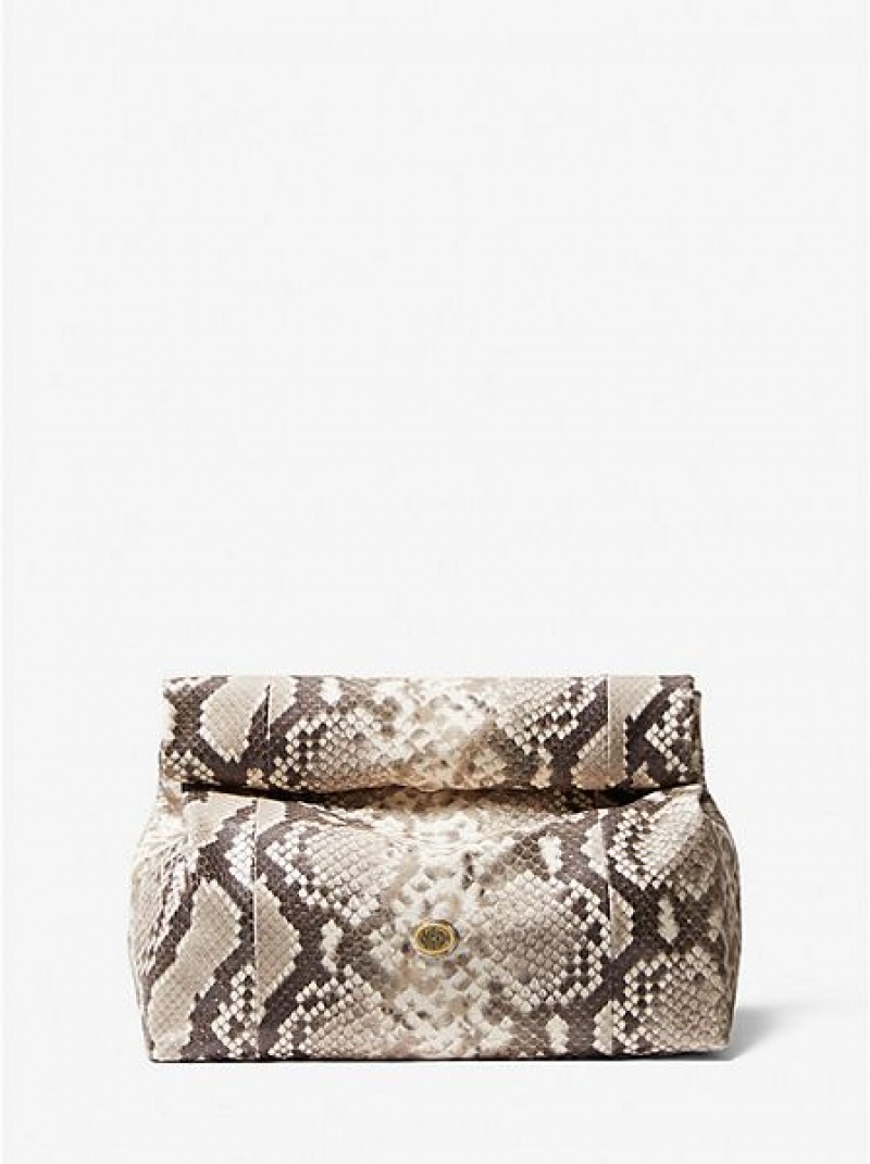 Pochettes Michael Kors Monogramme Python Embossed Lunch Femme Beige | 607294-TZM