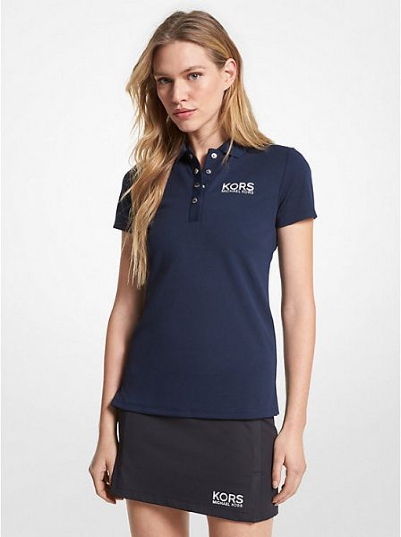 Polos Michael Kors Golf Logo Pique Femme Bleu Marine | 869045-PZK