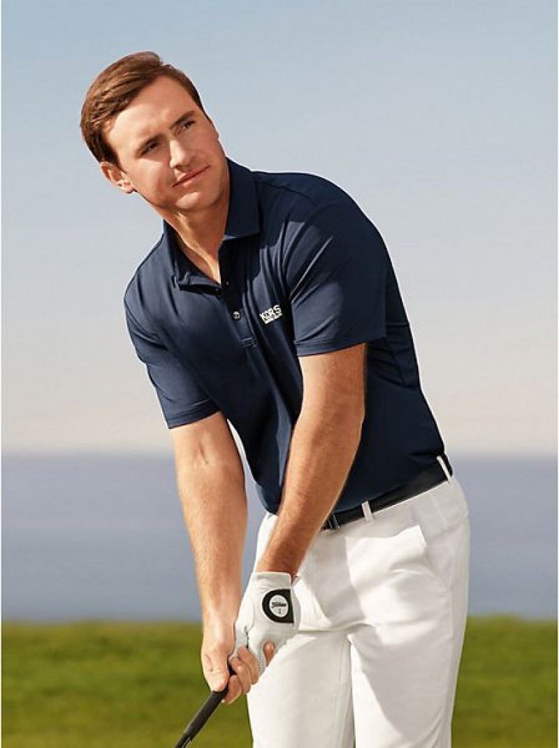 Polos Michael Kors Golf Logo Stretch Jersey Homme Bleu Marine | 501463-NAT