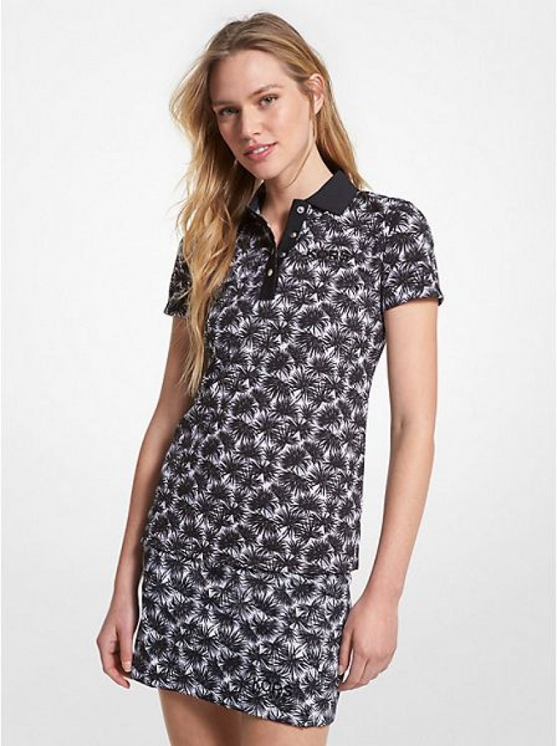 Polos Michael Kors Golf Printed Pique Femme Blanche Noir | 216804-JOS