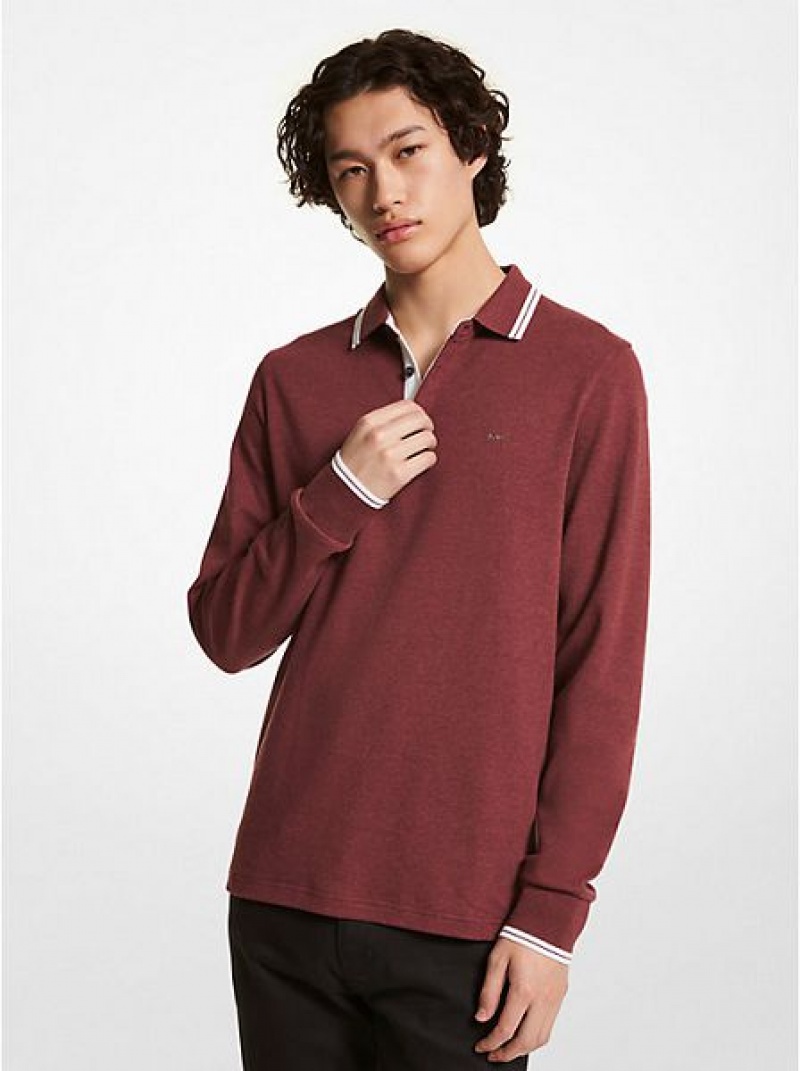 Polos Michael Kors Greenwich Coton Long-sleeve Homme Bordeaux | 872096-ZHX