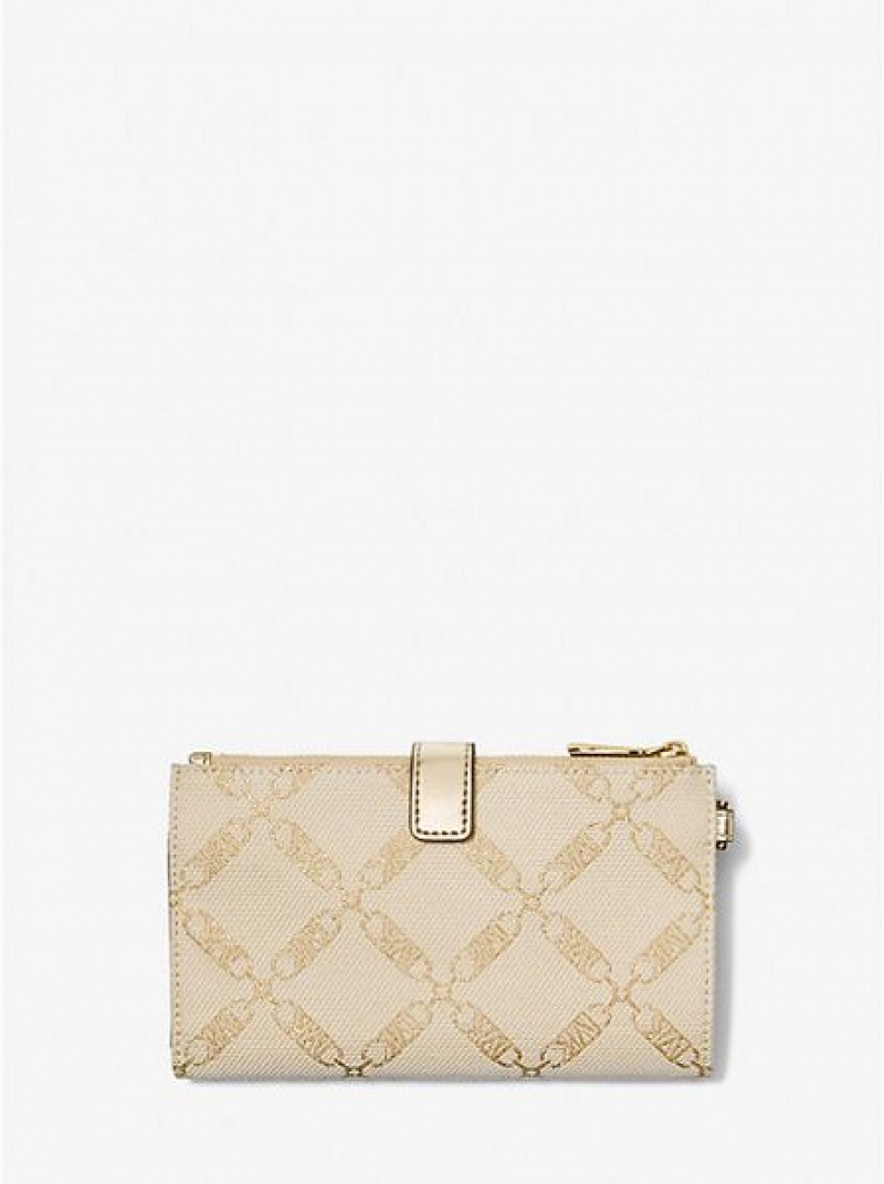 Portefeuilles Michael Kors Adele Metallic Empire Logo Jacquard Smartphone Femme Doré Beige | 291607-EPT