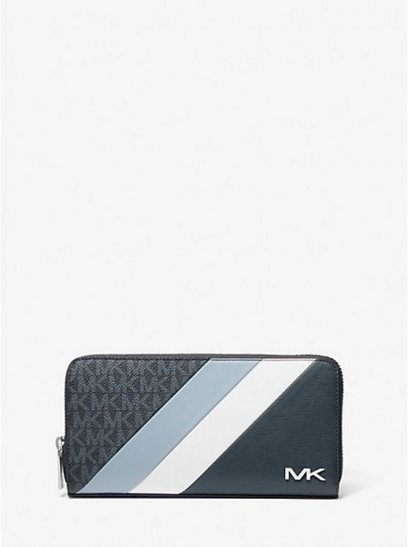 Portefeuilles Michael Kors Cooper Logo Stripe And Faux Cuir Smartphone Femme Bleu Marine Blanche | 514207-ARX