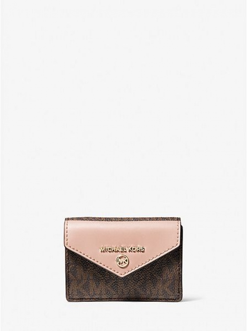 Portefeuilles Michael Kors Jet Set Charm Small Logo And Cuir Envelope Trifold Femme Marron Rose | 539276-SIY