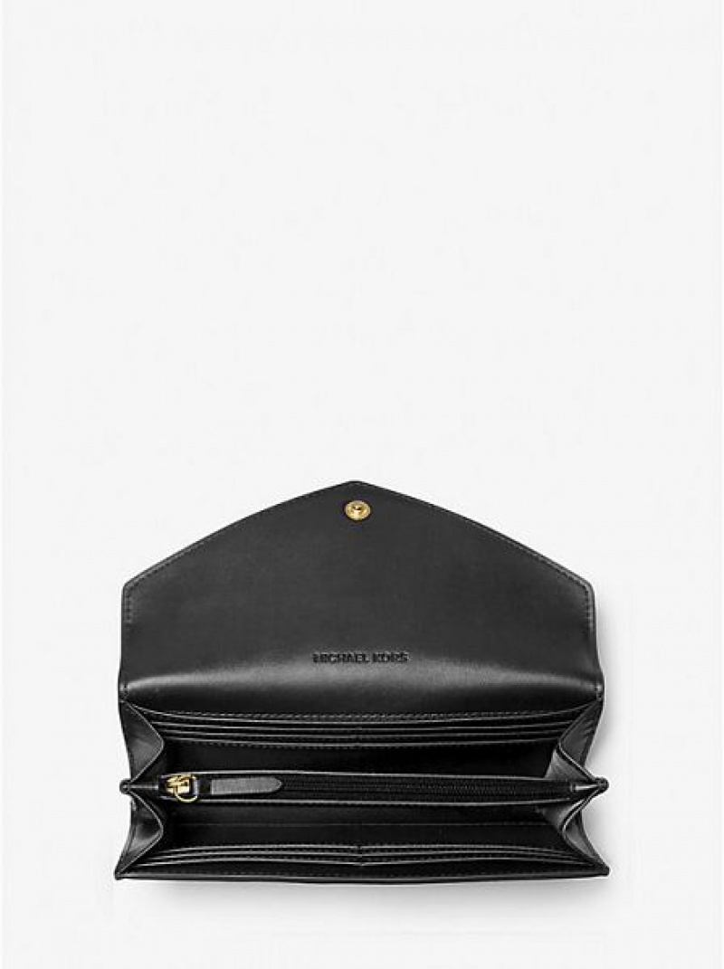 Portefeuilles Michael Kors Jet Set Travel Large Logo Embossed Cuir Envelope Femme Noir | 063895-HQV