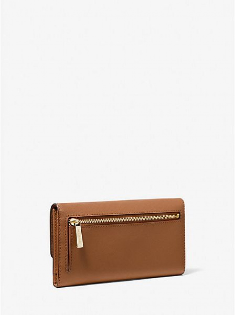 Portefeuilles Michael Kors Jet Set Travel Crossgrain Cuir Tri-fold Femme Marron | 621940-AEM