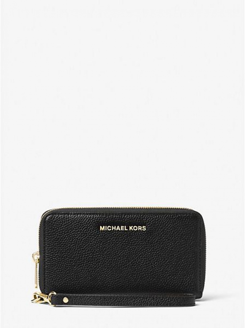 Portefeuilles Michael Kors Large Pebbled Cuir Smartphone Femme Noir | 256470-VOL