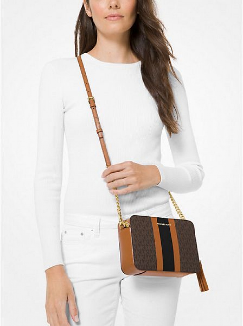 Sacs Crossbody Michael Kors Ginny Medium Logo Stripe Femme Marron | 803927-OAR