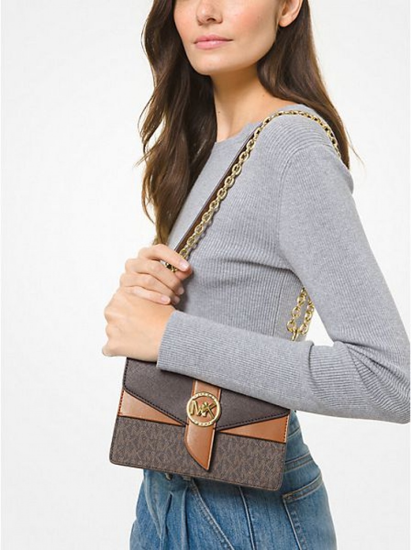 Sacs Crossbody Michael Kors Greenwich Small Color-block Logo And Saffiano Cuir Femme Marron | 039756-HTA