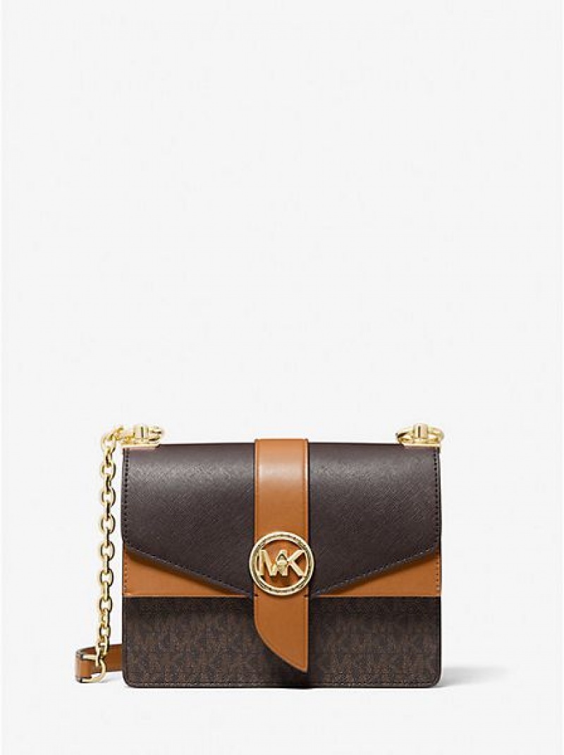 Sacs Crossbody Michael Kors Greenwich Small Color-block Logo And Saffiano Cuir Femme Marron | 039756-HTA