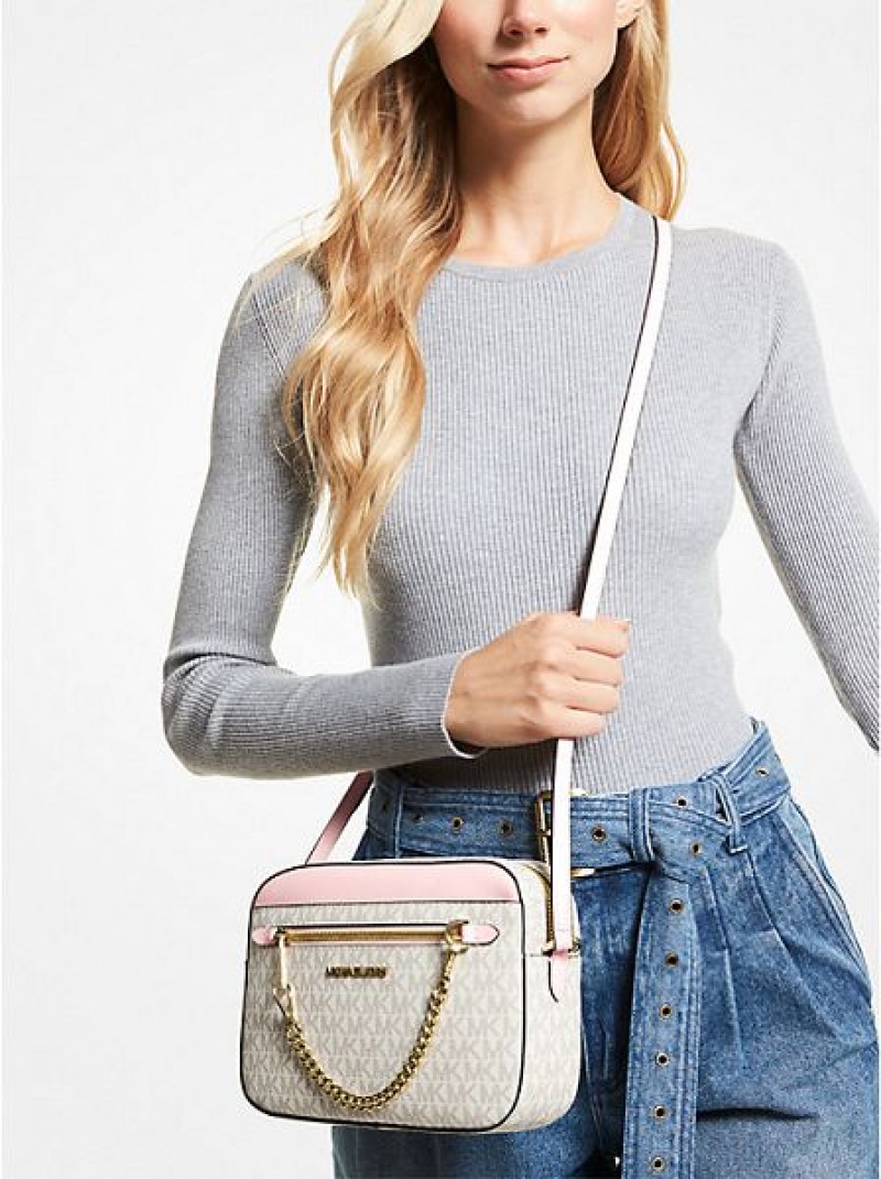 Sacs Crossbody Michael Kors Jet Set Large Logo Femme Blanche Rose | 743205-DTQ