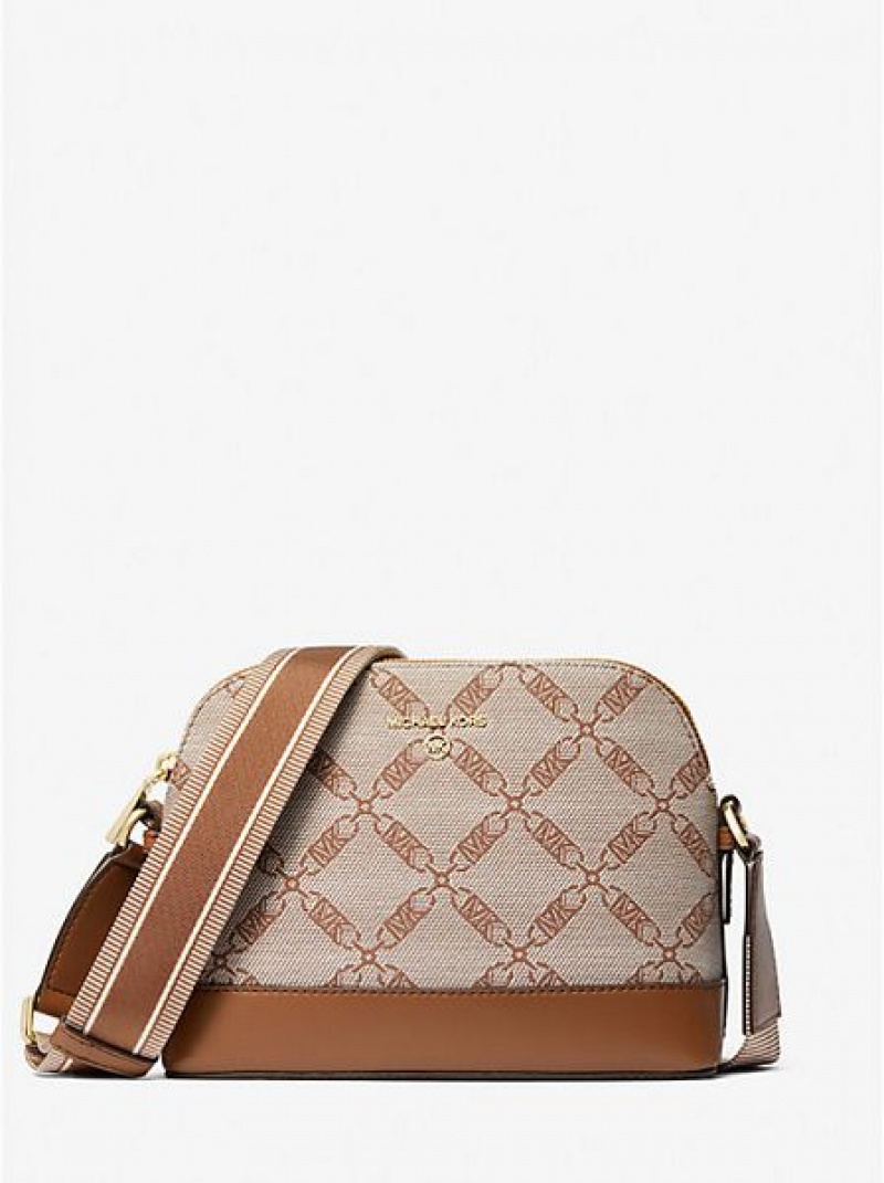 Sacs Crossbody Michael Kors Jet Set Large Empire Logo Jacquard Dome Femme Beige | 192675-QDU