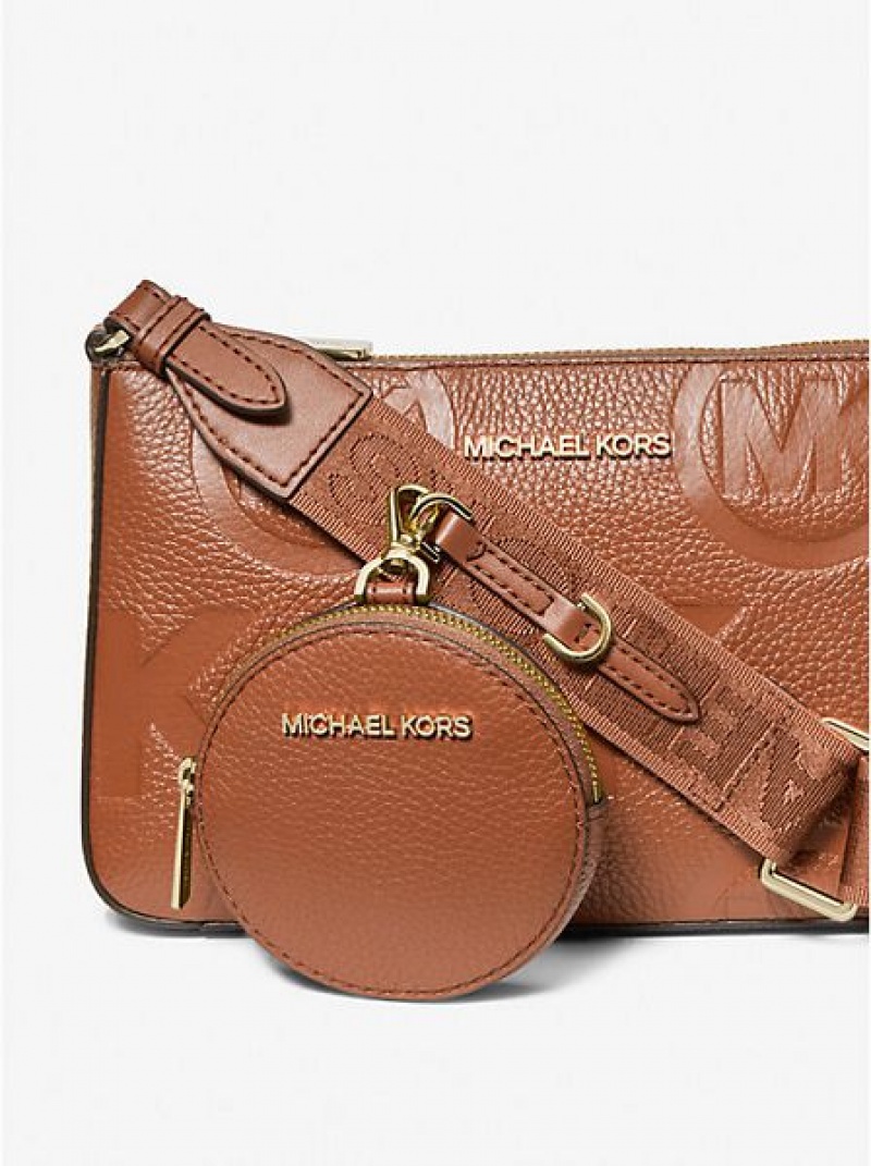 Sacs Crossbody Michael Kors Jet Set Logo Embossed Cuir Femme Marron | 174863-KUS