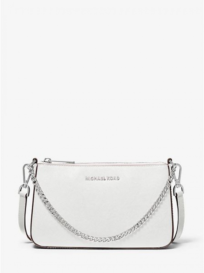 Sacs Crossbody Michael Kors Jet Set Medium Saffiano Cuir Femme Blanche | 129876-ZNR